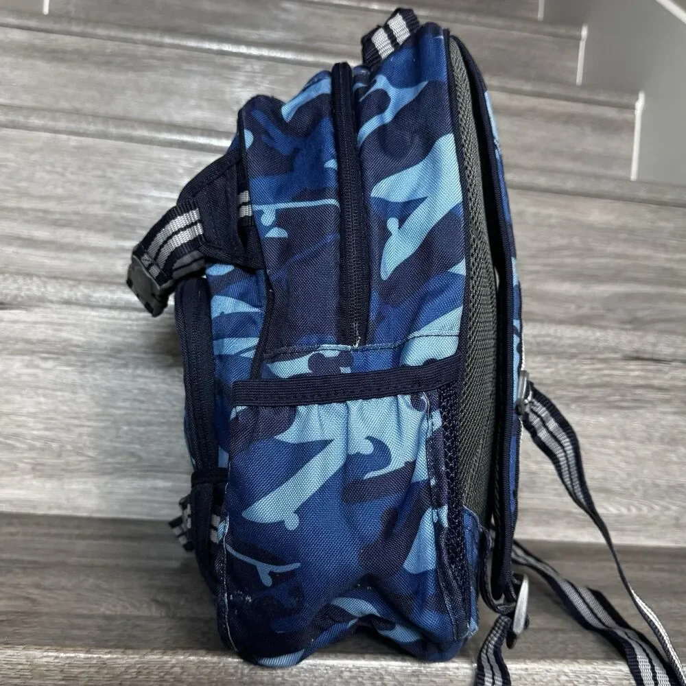 Pottery Barn Kids Mackenzie Navy Blue Skateboard Camo Backpack Small Embroidered